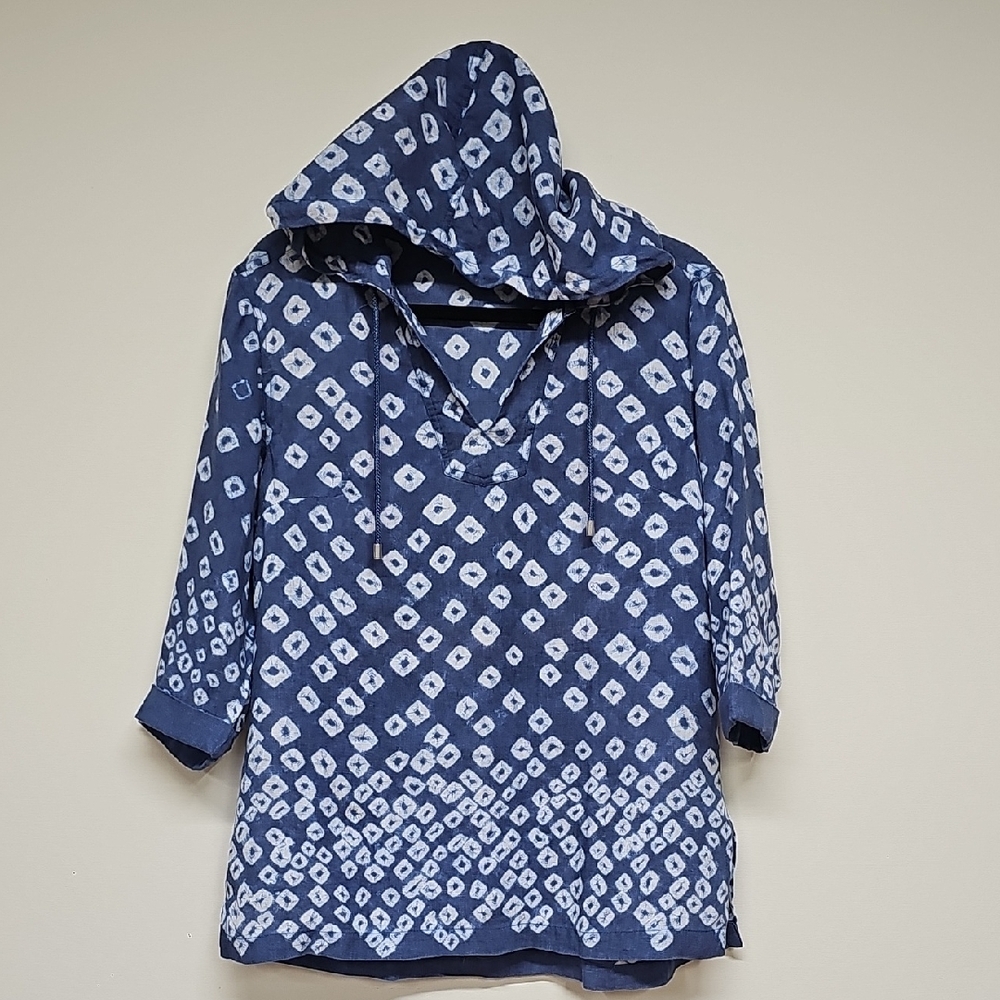 Tommy Bahama Shibori Linen Baja Hoodie, Blue White, Size Medium
